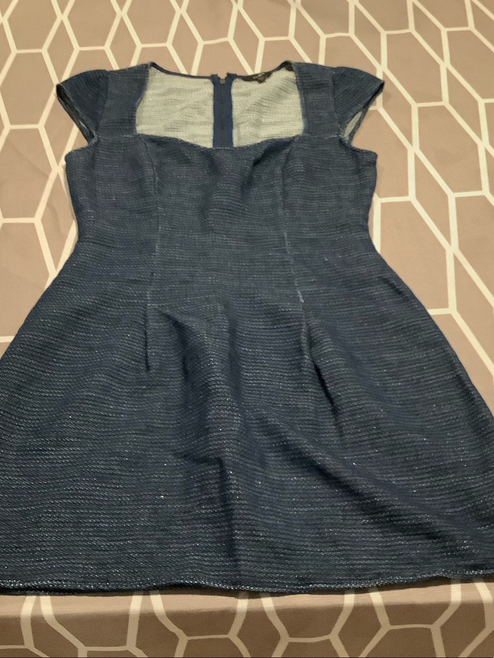 Guess Navy Textured Fit-and-Flare Mini Dress